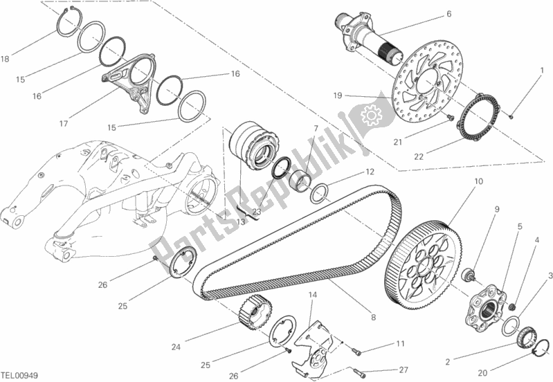 All parts for the Hub, Rear Wheel of the Ducati Diavel Xdiavel Thailand 1260 2016